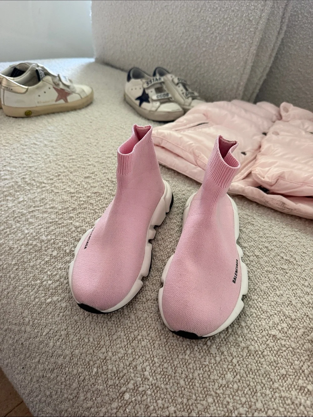 Balenciaga Pink Sock-Style Knit Sneakers with Black/White Sole
